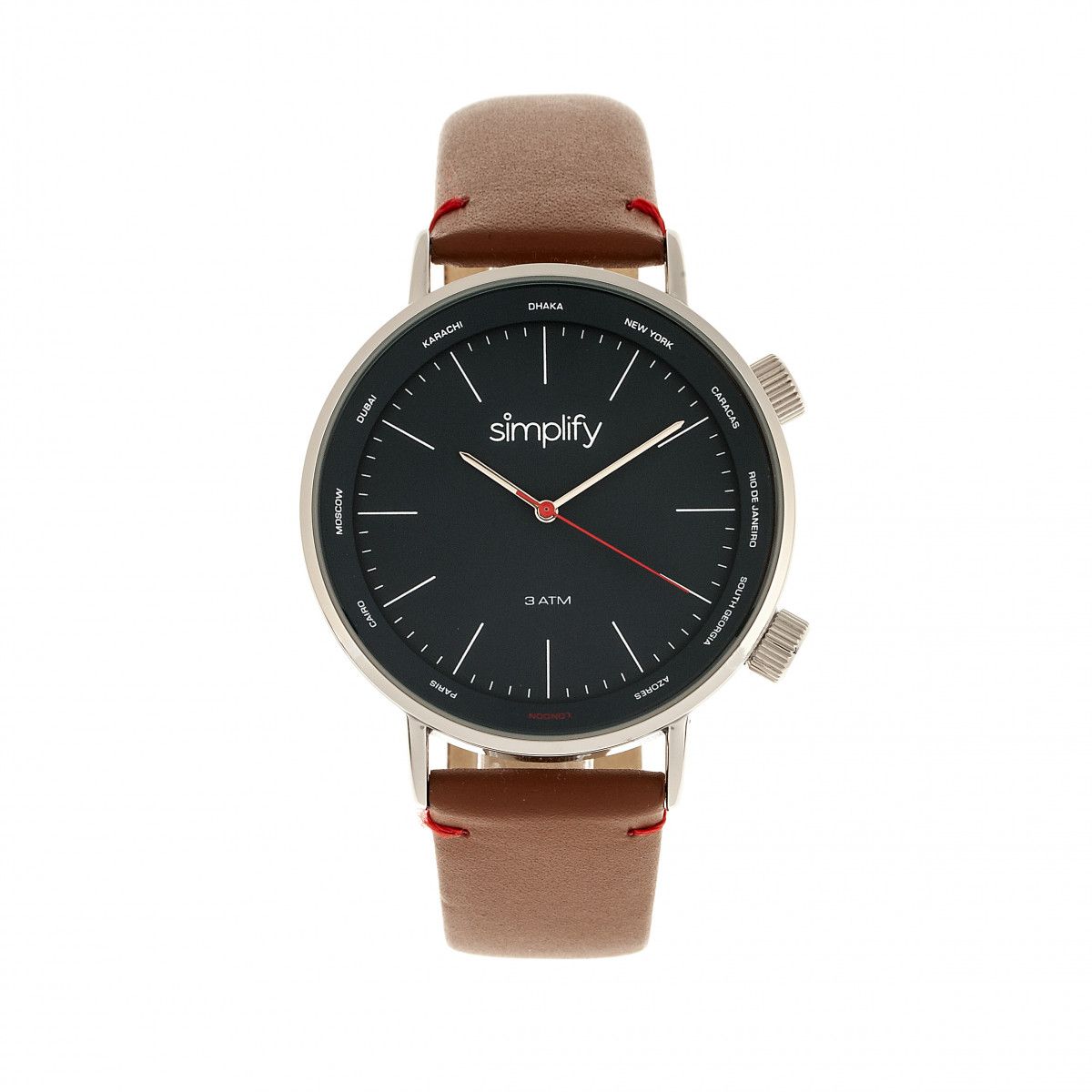 Minimalistische Weltzeit Uhr mit Lederarmband