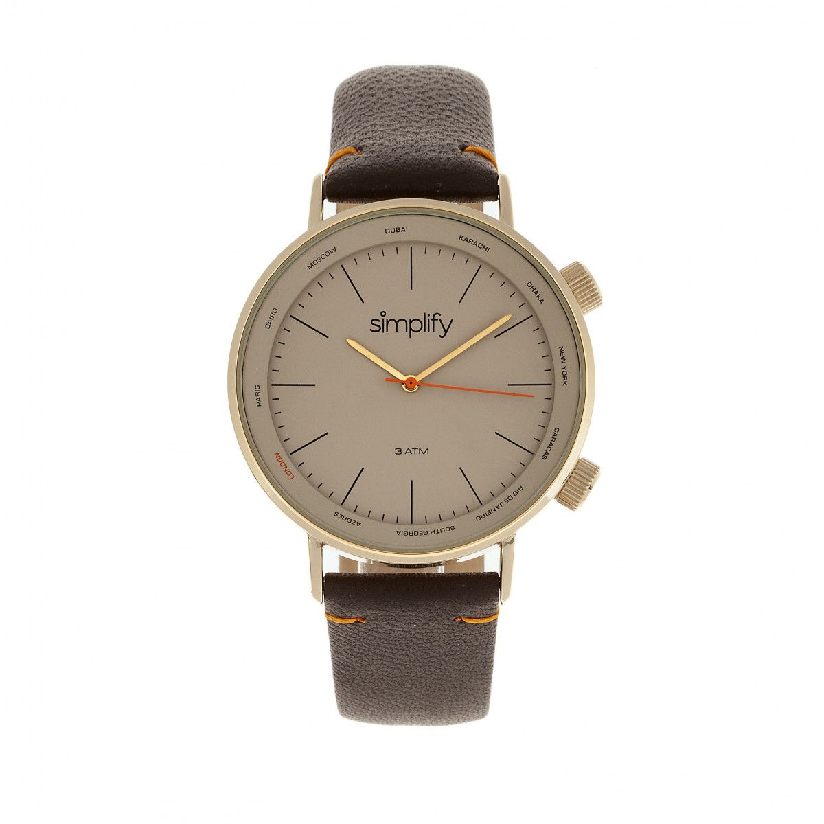 Minimalistische Armbanduhr mit Weltzeit-Funktion