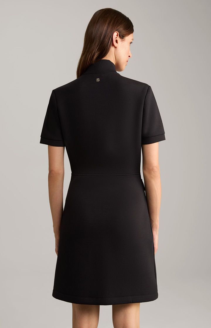 Scuba Schwarzes Minikleid mit goldenem Reißverschluss und aufgesetzten Taschen