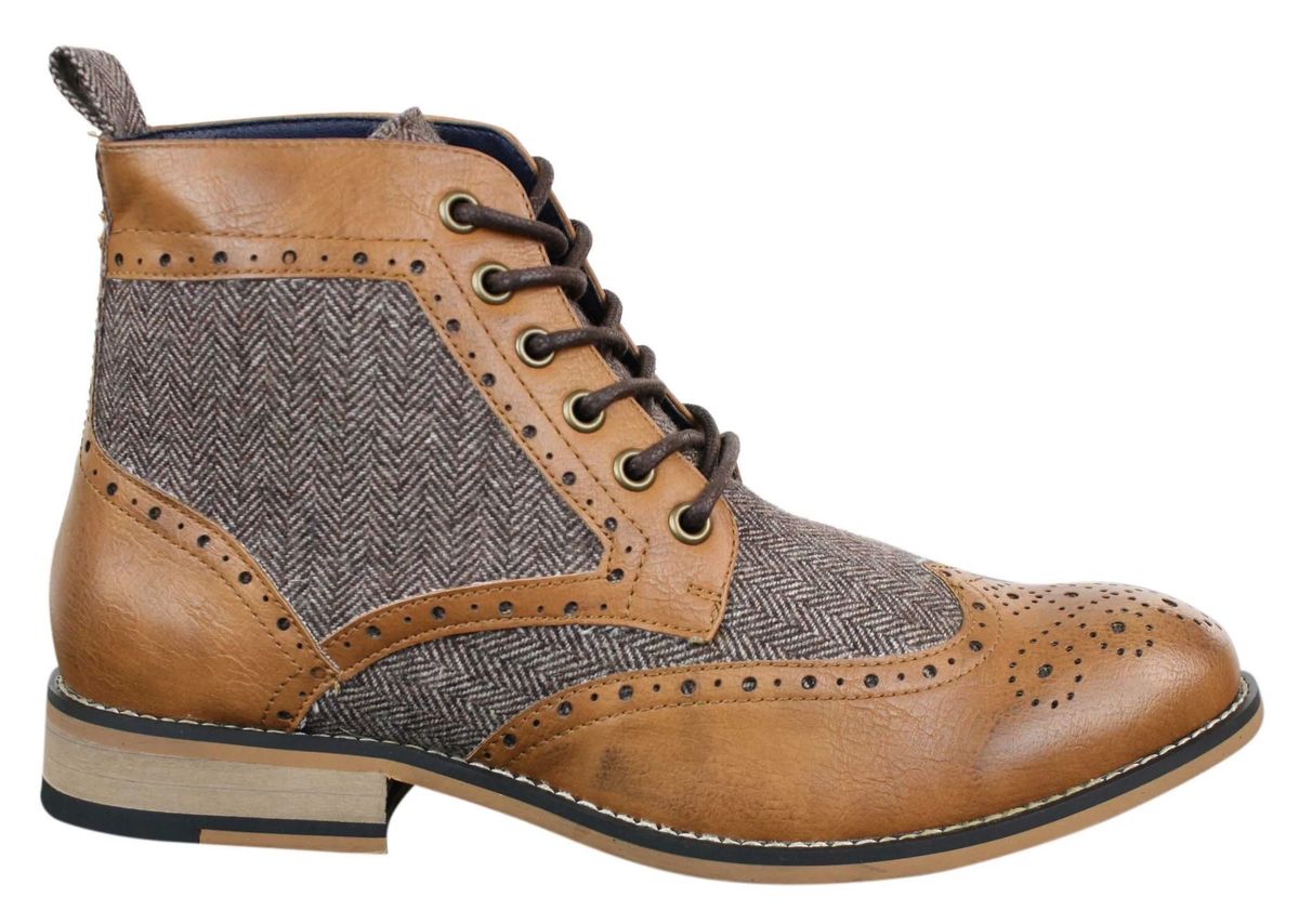 Brogue-Stiefeletten mit Tweed-Einsätzen