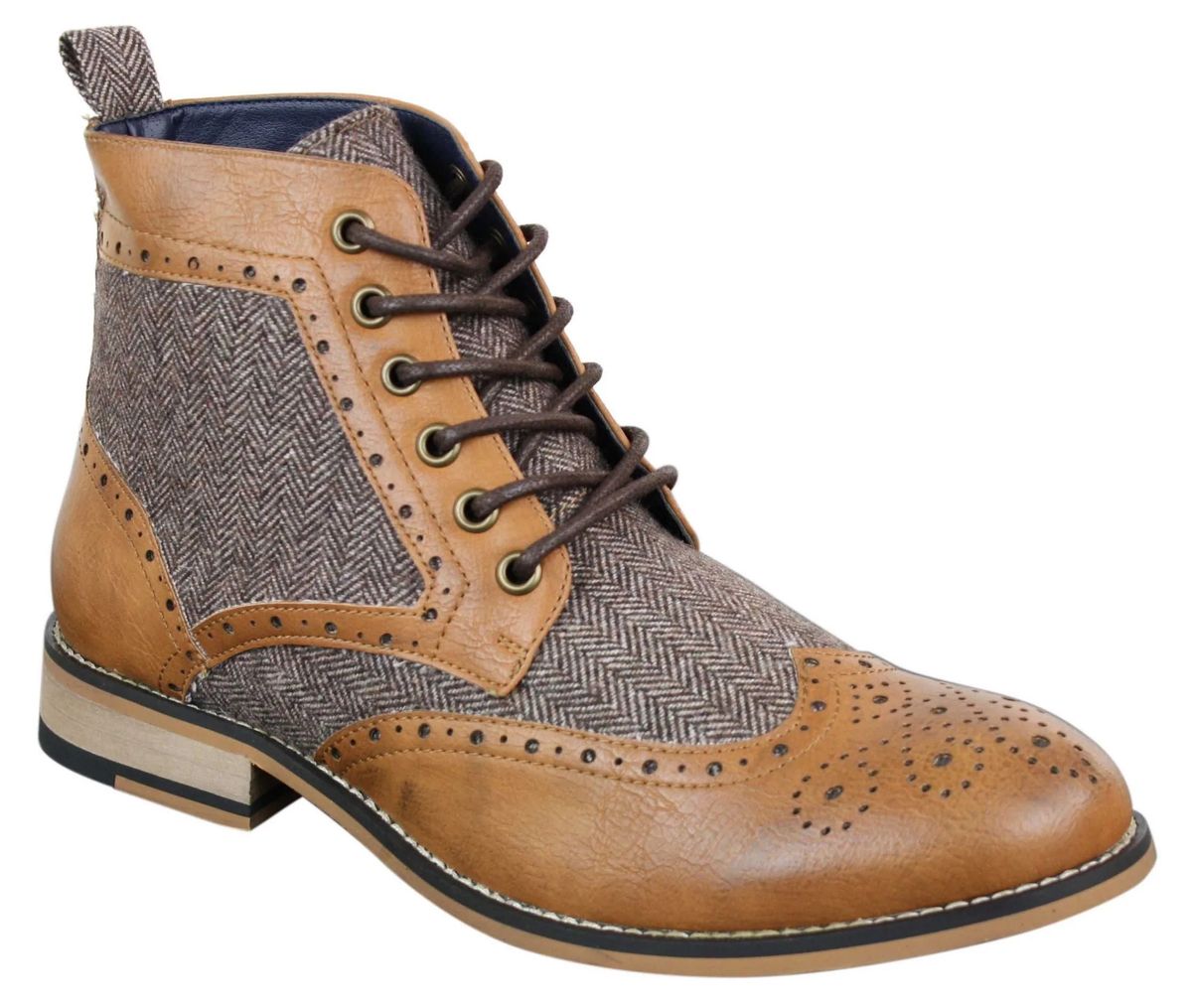 Brogue-Stiefeletten mit Tweed-Einsätzen