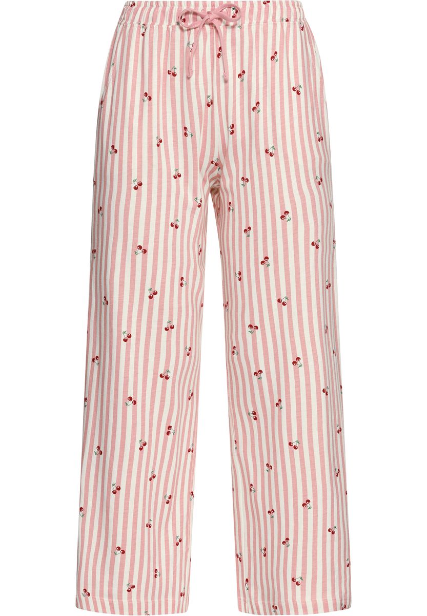 Loungewear-Hose mit Kirschmuster und Kordelzug