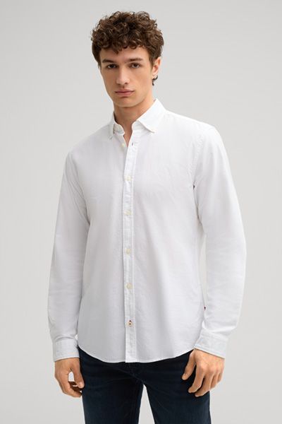 Joop Jeans Haven Weißes Baumwollhemd mit Button-Down-Kragen