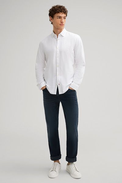 Joop Jeans Haven Weißes Baumwollhemd mit Button-Down-Kragen