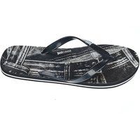 Zehentrenner mit Denim-Print und Logo