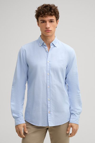 Joop! Jeans Haven Hellblaues Baumwoll-Langarmhemd mit Button-Down-Kragen