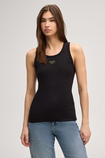 Joop! Jeans Tana Schwarzes Geripptes Tanktop aus Stretch-Baumwolle