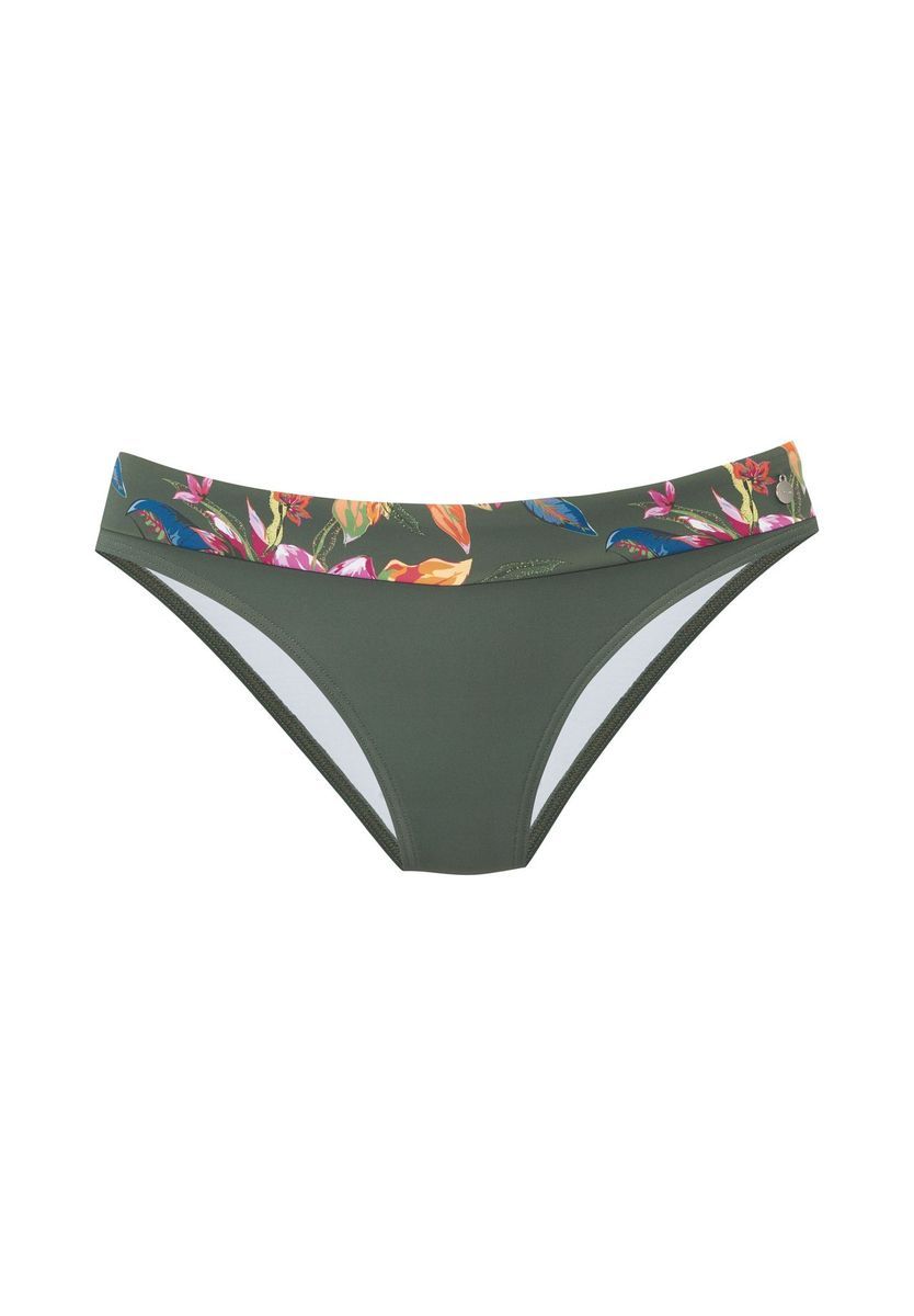 Olivgrüne Bikinihose mit Blumenmuster