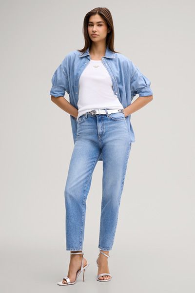 Joop! Tana Weißes geripptes Baumwoll-Tanktop mit Logo-Patch