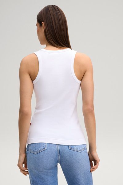 Joop! Tana Weißes geripptes Baumwoll-Tanktop mit Logo-Patch
