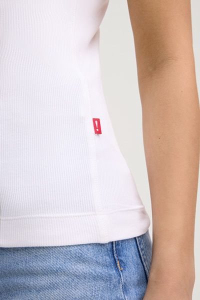 Joop! Tana Weißes geripptes Baumwoll-Tanktop mit Logo-Patch
