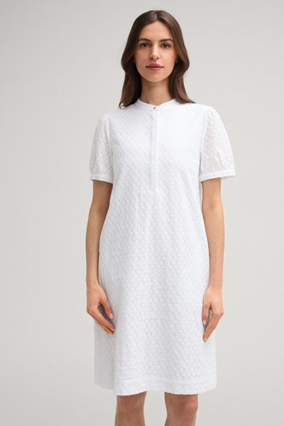 Marc Cain Weißes Baumwollkleid Kurzarm Stehkragen