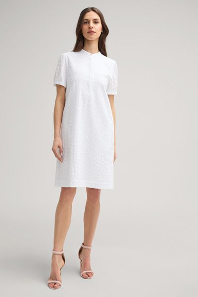 Marc Cain Weißes Baumwollkleid Kurzarm Stehkragen