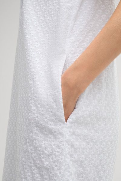 Marc Cain Weißes Baumwollkleid Kurzarm Stehkragen