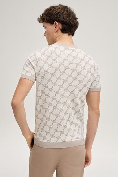 Joop! Kurzarm Strick T-Shirt Ravao mit Cornflower-Muster Beige Unisex