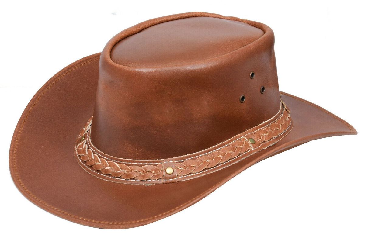 Leder-Outbackhut mit geflochtenem Band