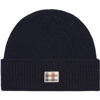 Gerippte Wollmischbeanie mit Aufnäher