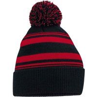 Gestreifte Strickmütze mit Bommel