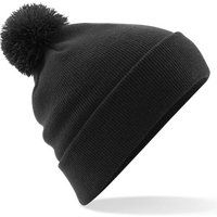 Gerippte Beanie mit Umschlag und Bommel