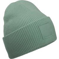Klassische Rippstrick-Beanie mit Aufnäher