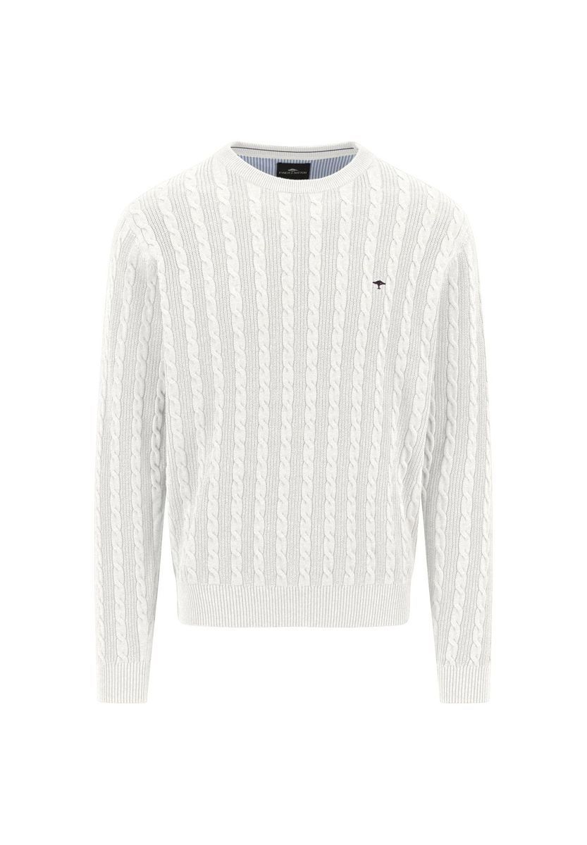 Klassischer Zopfstrick Baumwoll-Rundhalspullover