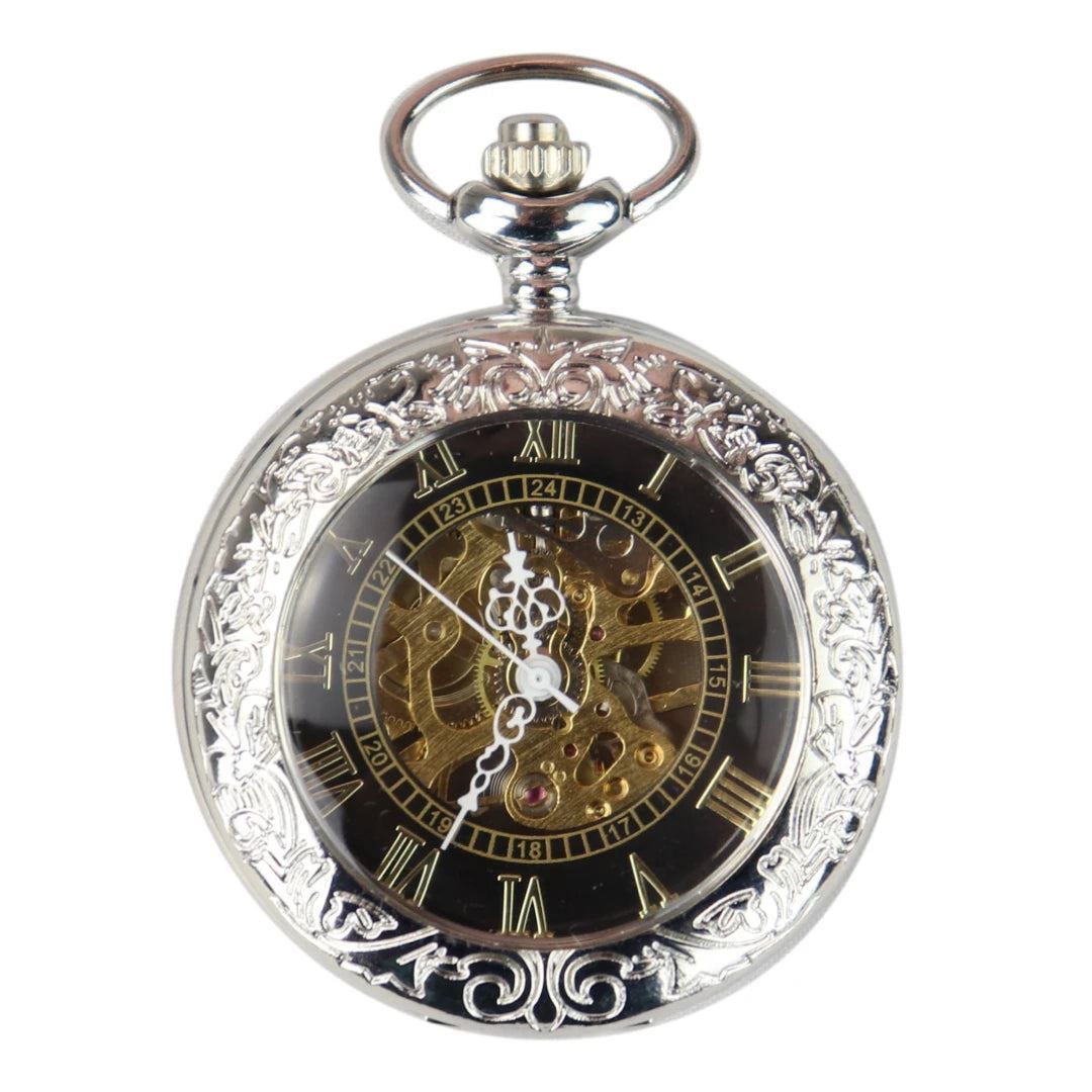 Verzierte mechanische Skelett-Taschenuhr