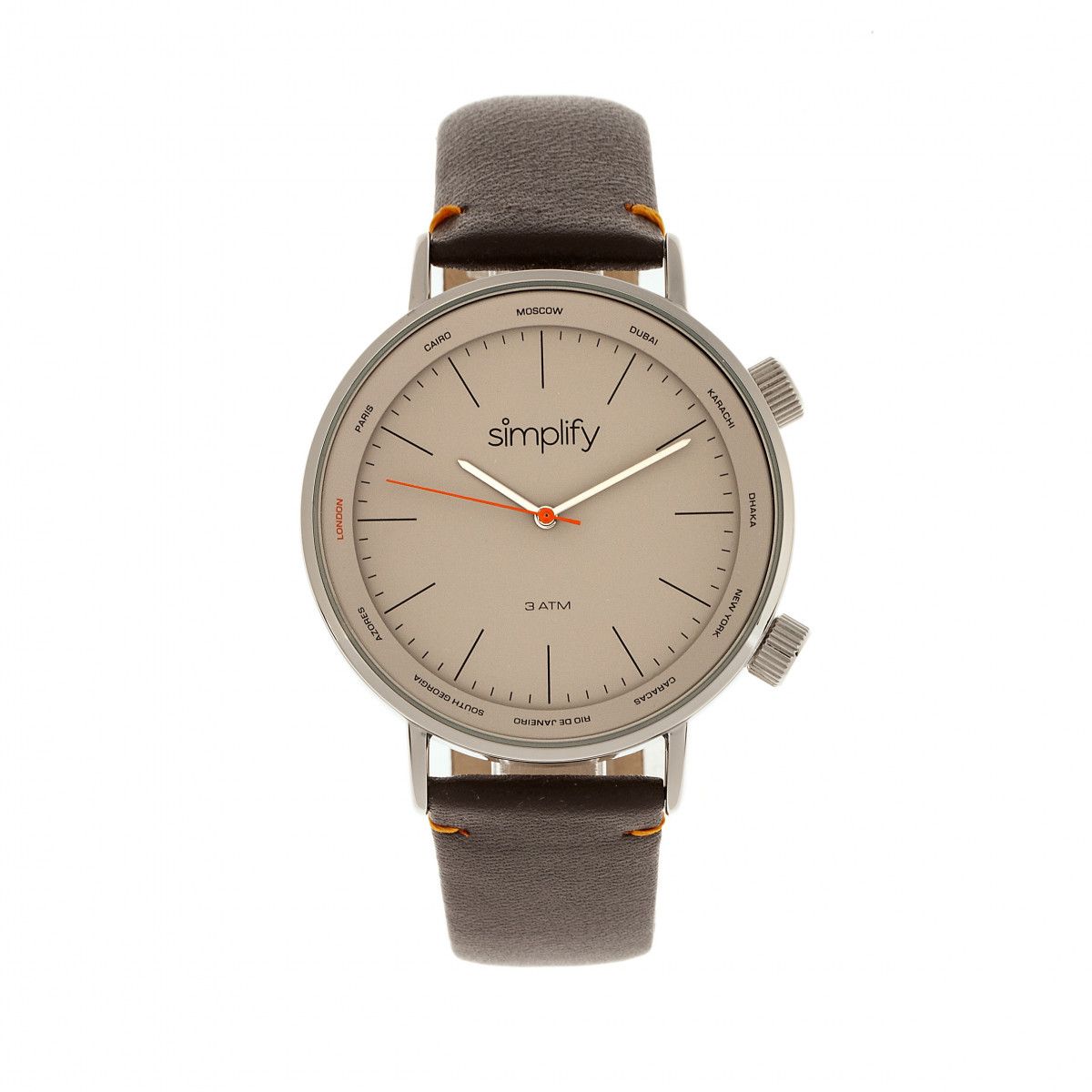 Minimalistische Weltzeit-Uhr mit Lederarmband