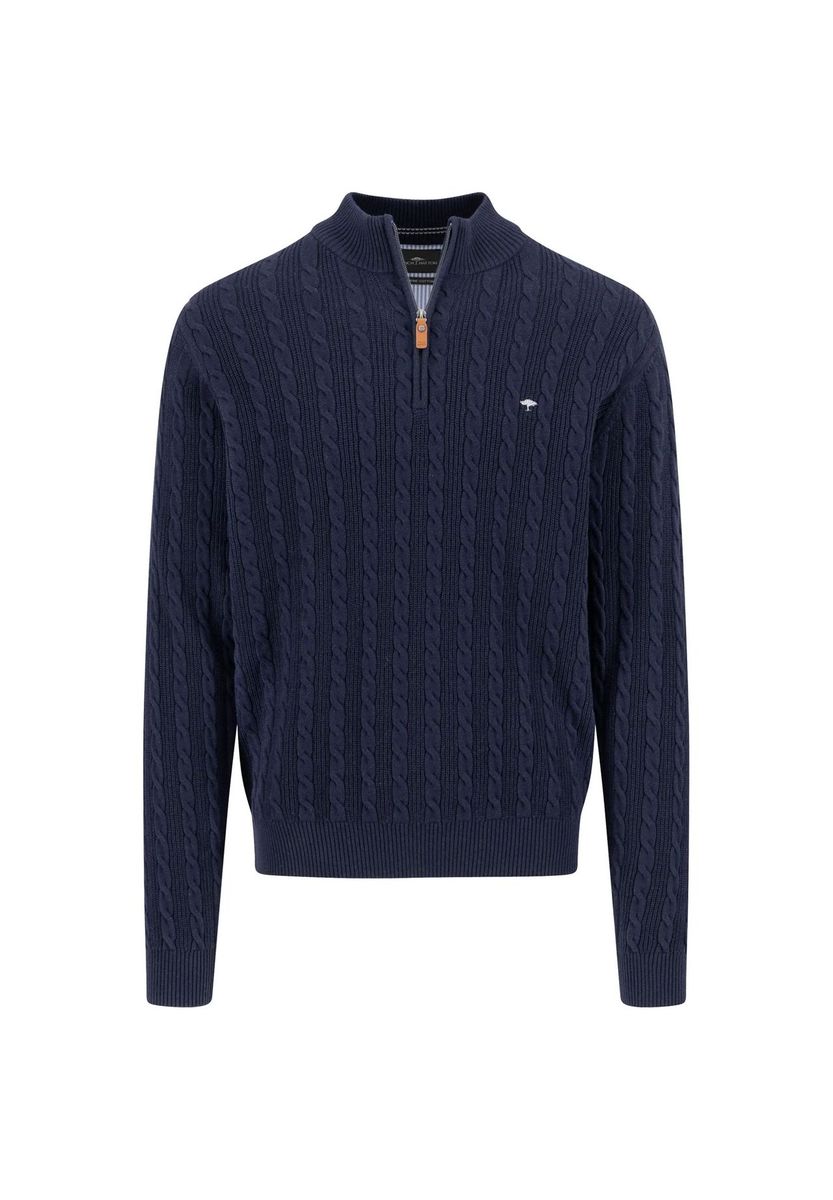 Troyer mit Zopfmuster und Viertelreißverschluss