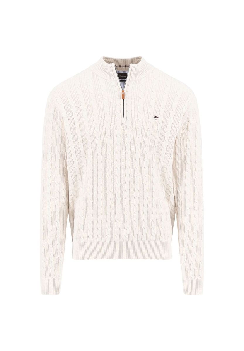 Klassischer Zopfstrick Baumwoll Troyer Pullover