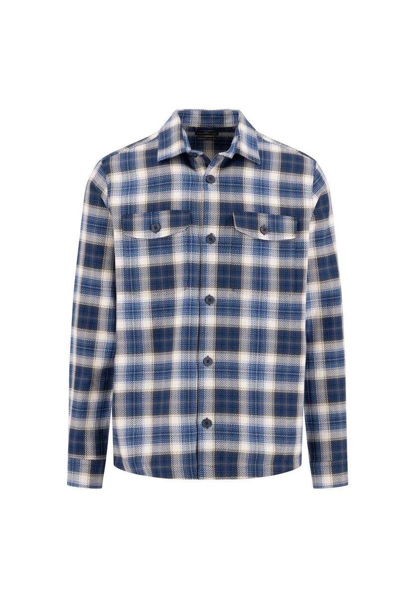 Blaues kariertes Langarm-Overshirt