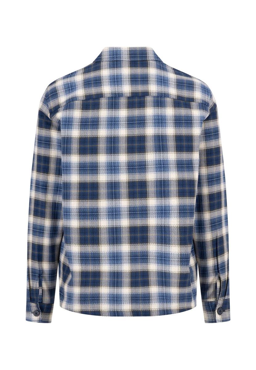 Blaues kariertes Langarm-Overshirt