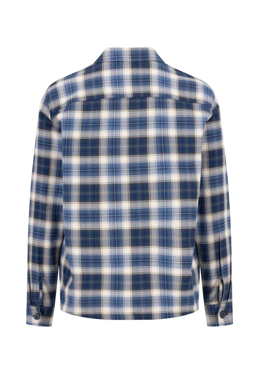 Blaues kariertes Langarm-Overshirt