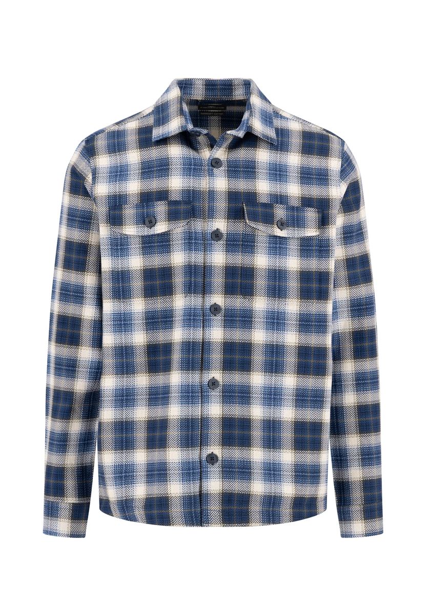 Blaues kariertes Langarm-Overshirt