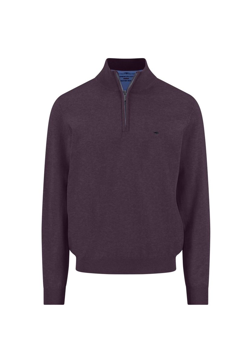 Herren Aubergine Viertelreißverschluss Pullover