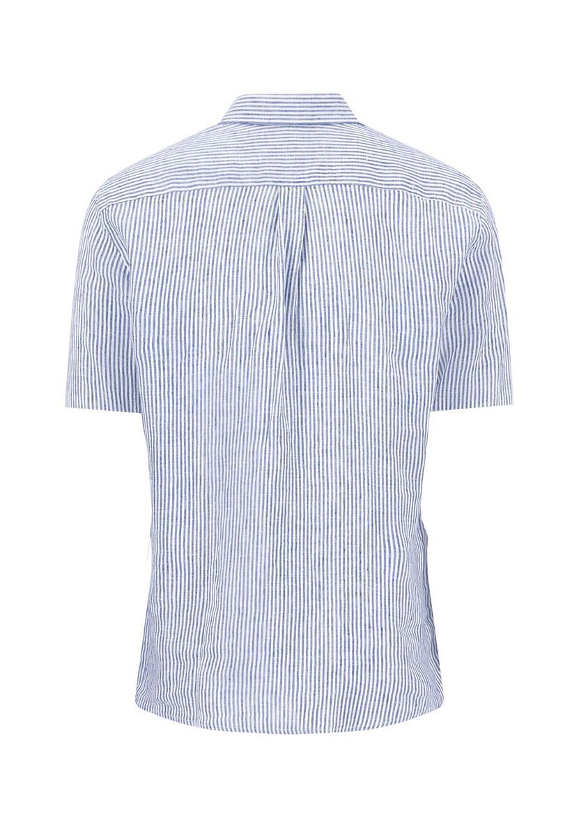 Gestreiftes Leinen Kurzarmhemd Klassische Passform