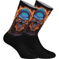 Crew-Socken mit flammendem Totenkopf-Motiv