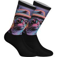Socken mit Cool Cat Vaporwave-Grafik