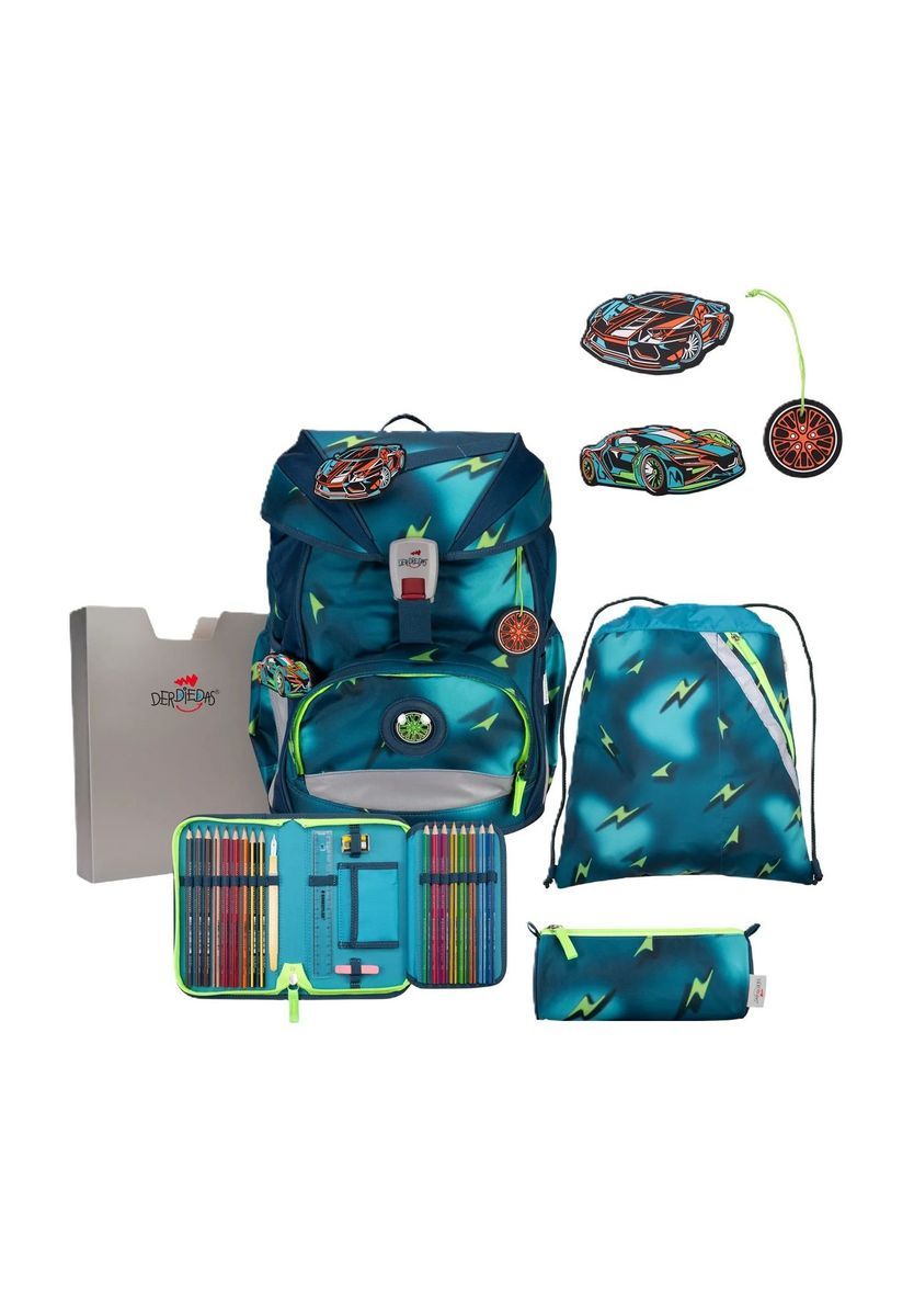 Türkisfarbenes Schulrucksack-Set mit Muster