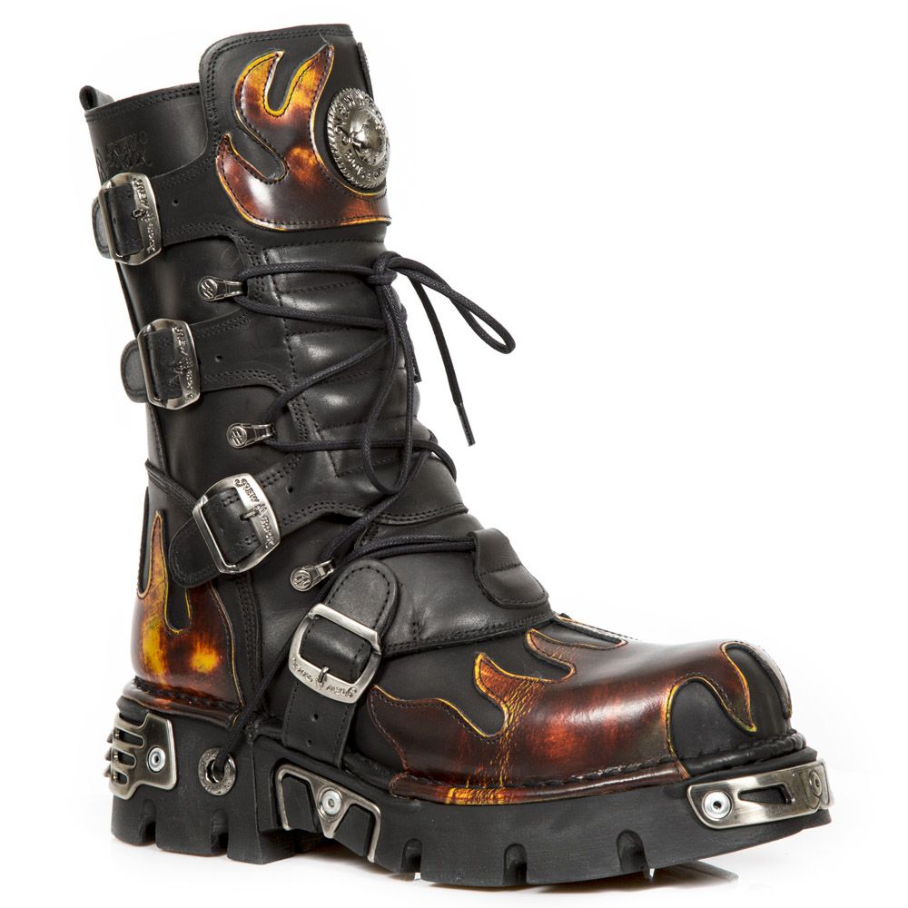 Gothic-Plateaustiefel mit Flammen-Akzenten