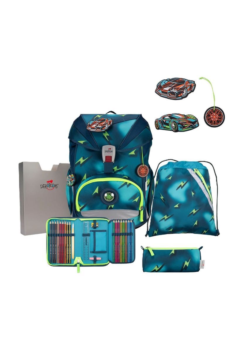 Kinder Schulrucksack Set Grün Blitz
