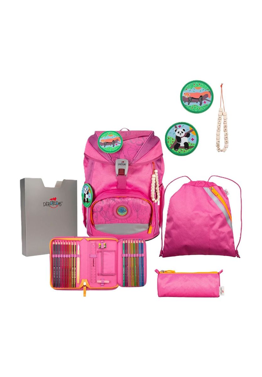 Pinkfarbenes Schulrucksack-Set mit Zubehör