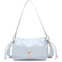 Schultertasche mit Krokoprägung und Raffung