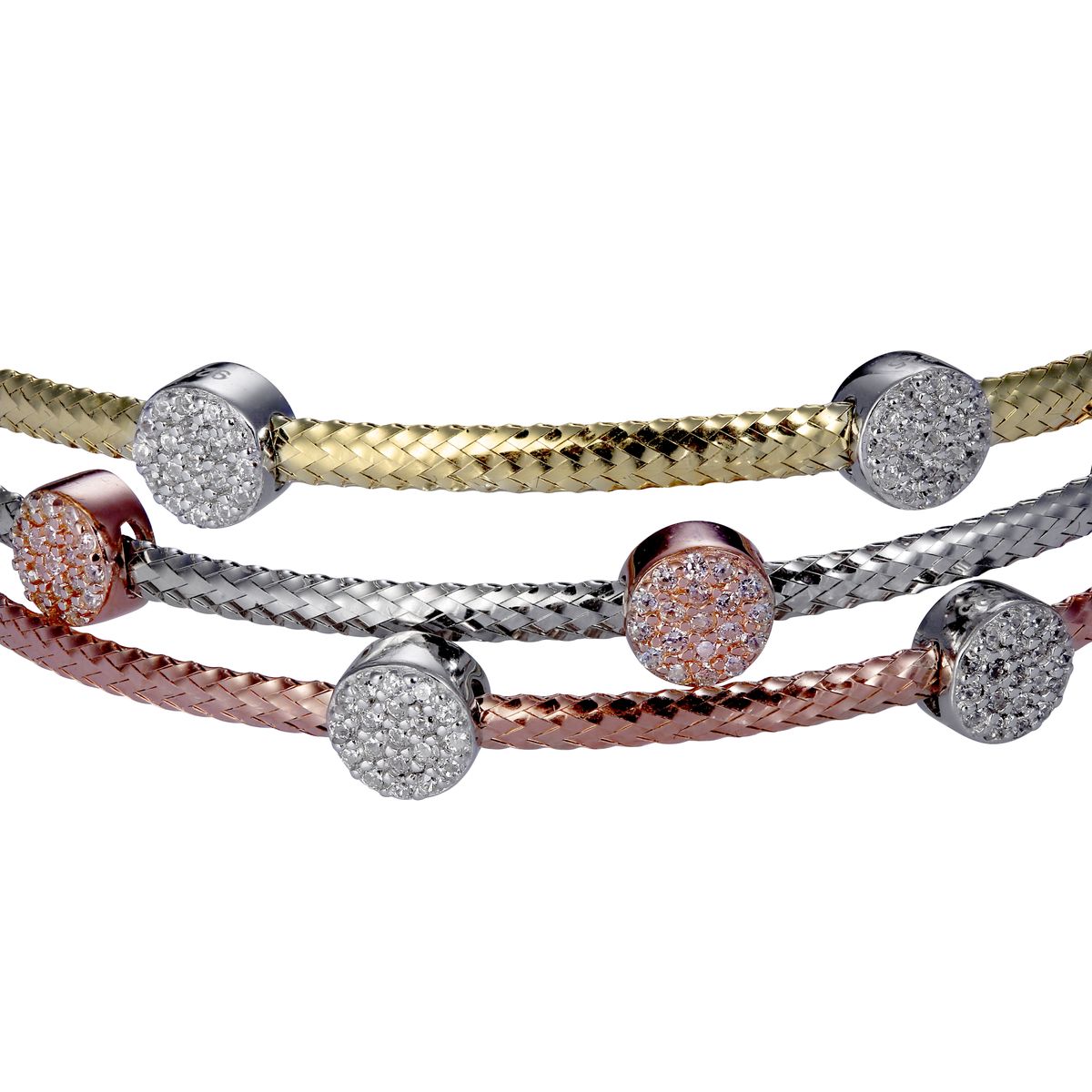 Dreifarbiges Mesh-Armband mit Pavee