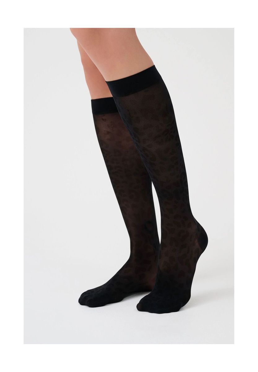 Transparente Kniehohe Strümpfe mit Leopardenmuster