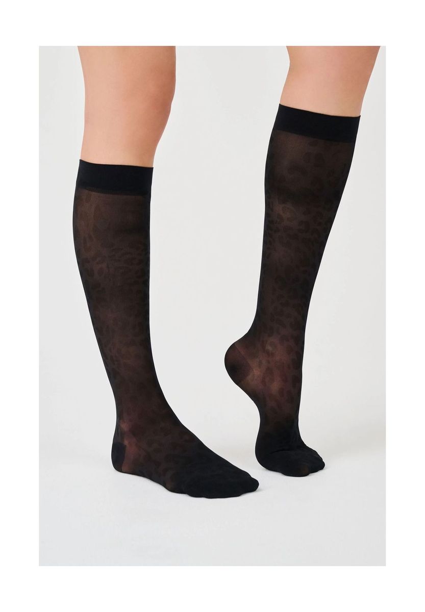 Transparente Kniehohe Strümpfe mit Leopardenmuster