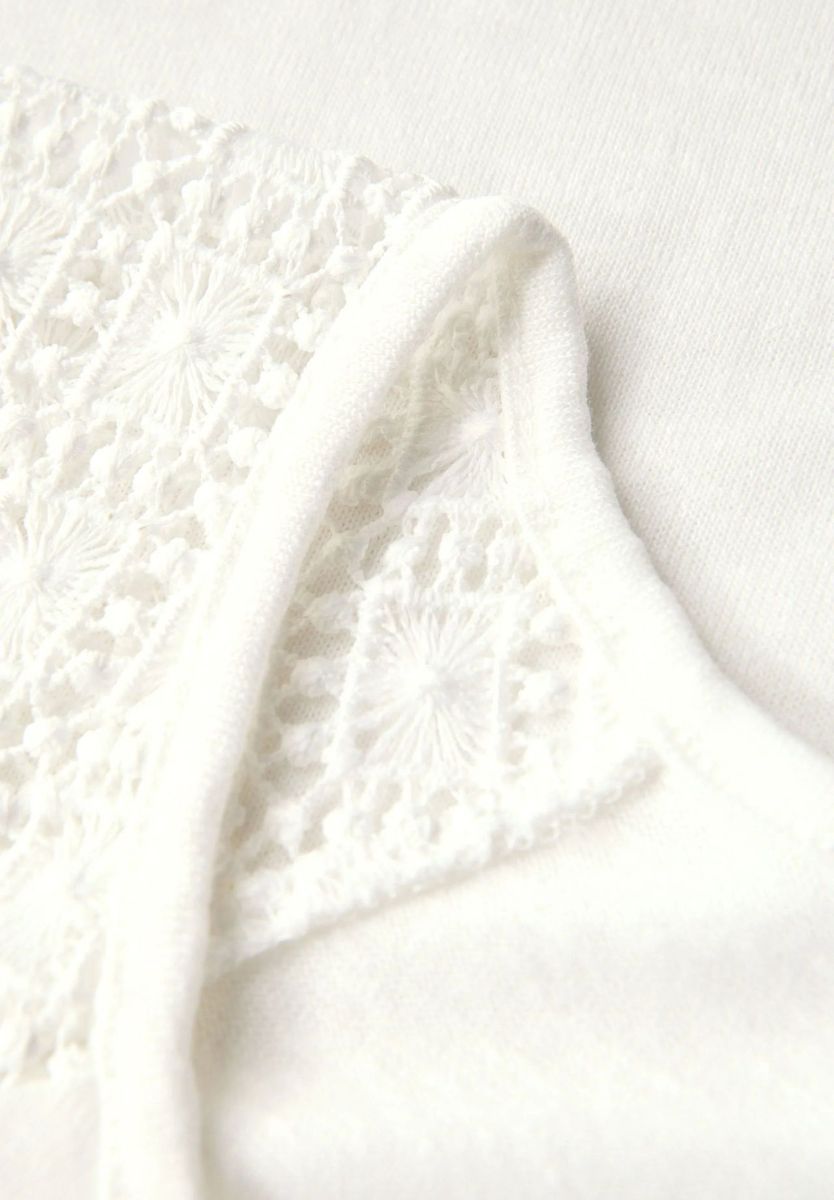 Leinen-Look Top mit Spitzenbesatz