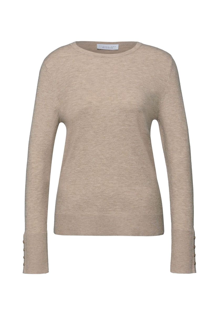 Beige Damen Strickpullover mit Rippbündchen