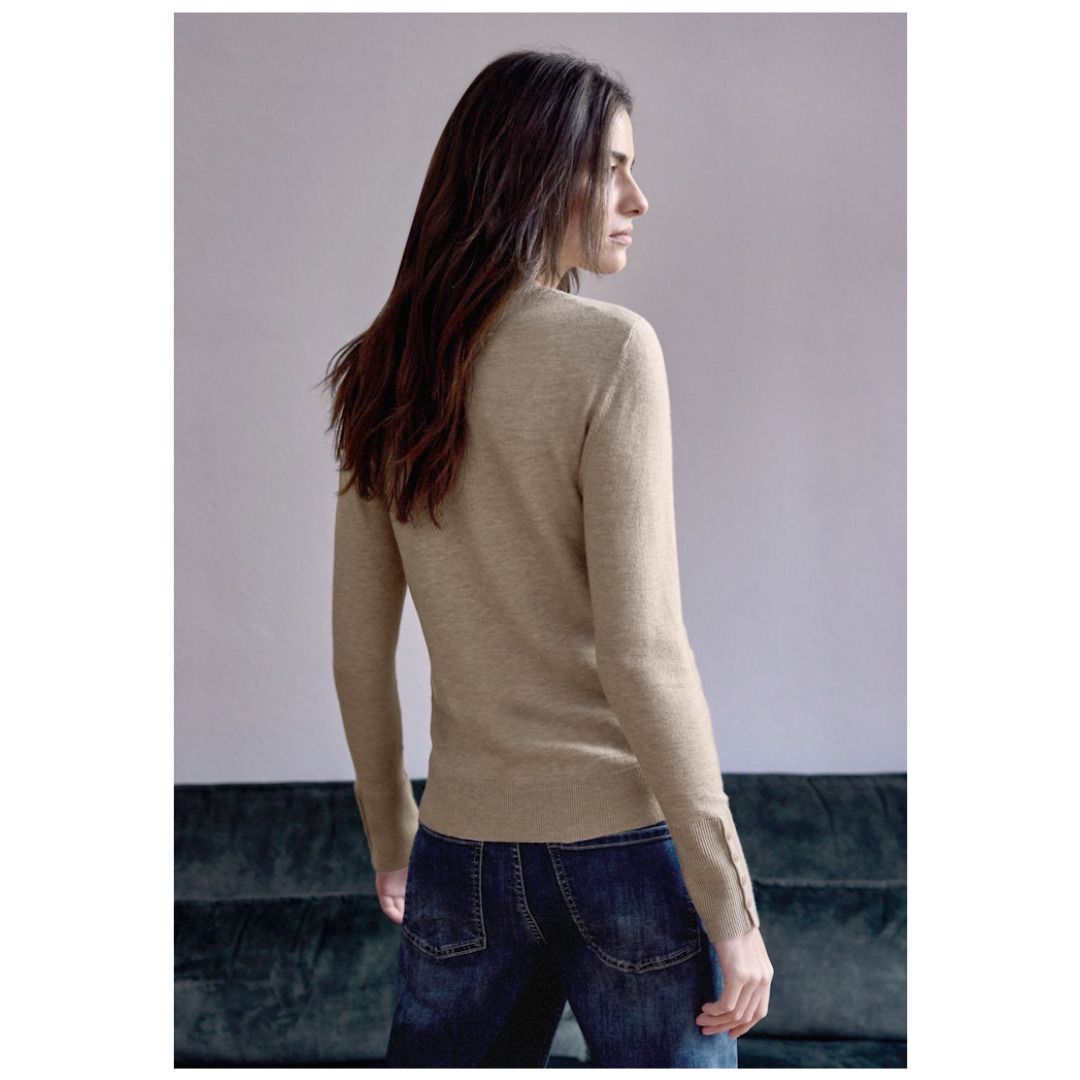 Beige Damen Strickpullover mit Rippbündchen