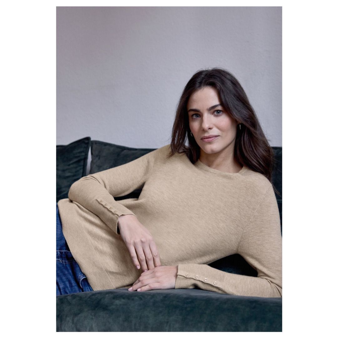 Beige Damen Strickpullover mit Rippbündchen
