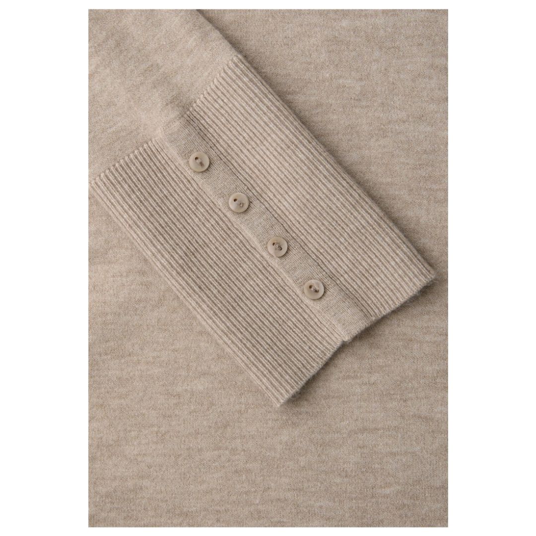 Beige Damen Strickpullover mit Rippbündchen